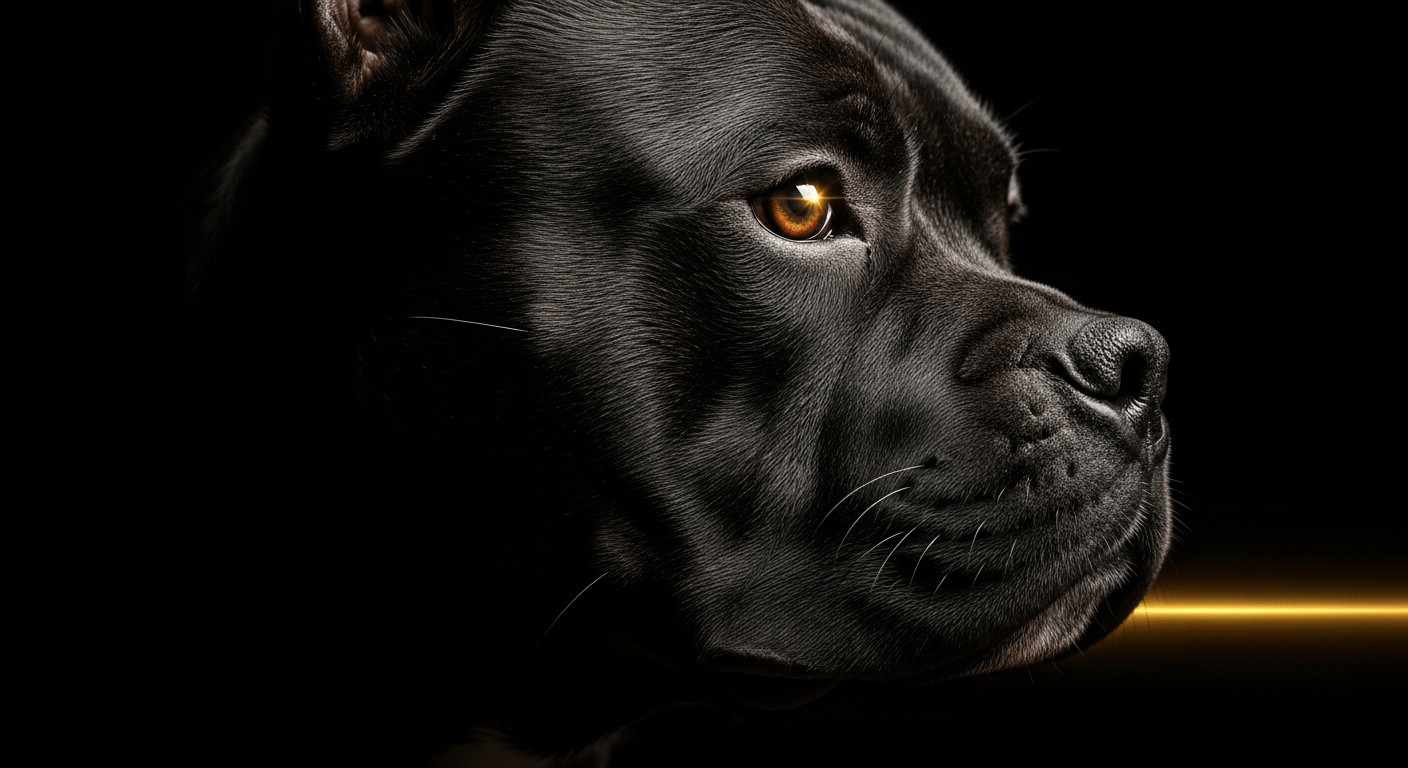 Retrato sério de um cão em perfil, meio-tom de luz